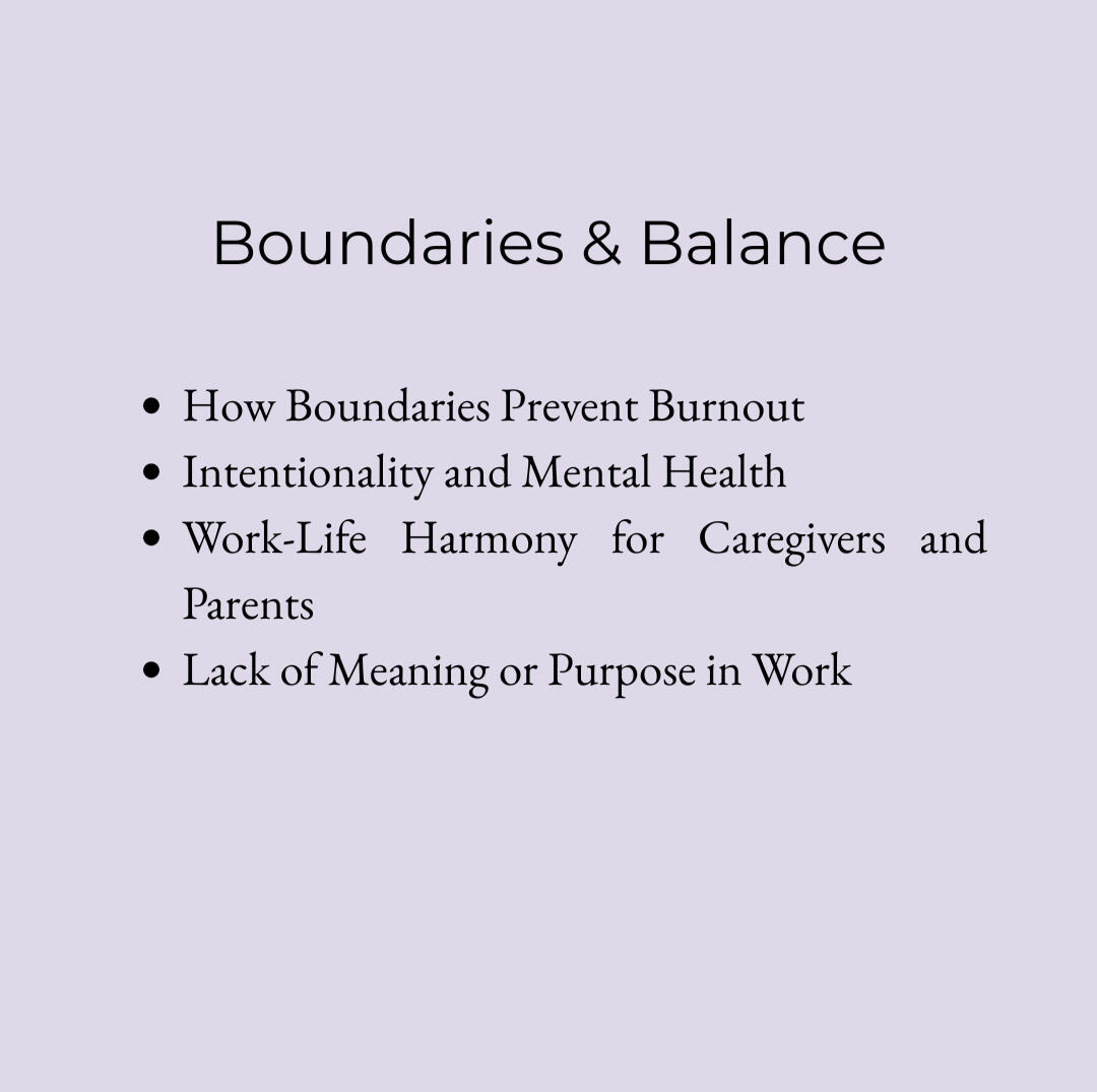 Boundaries and Balance Wellness Webinars Bulleted List